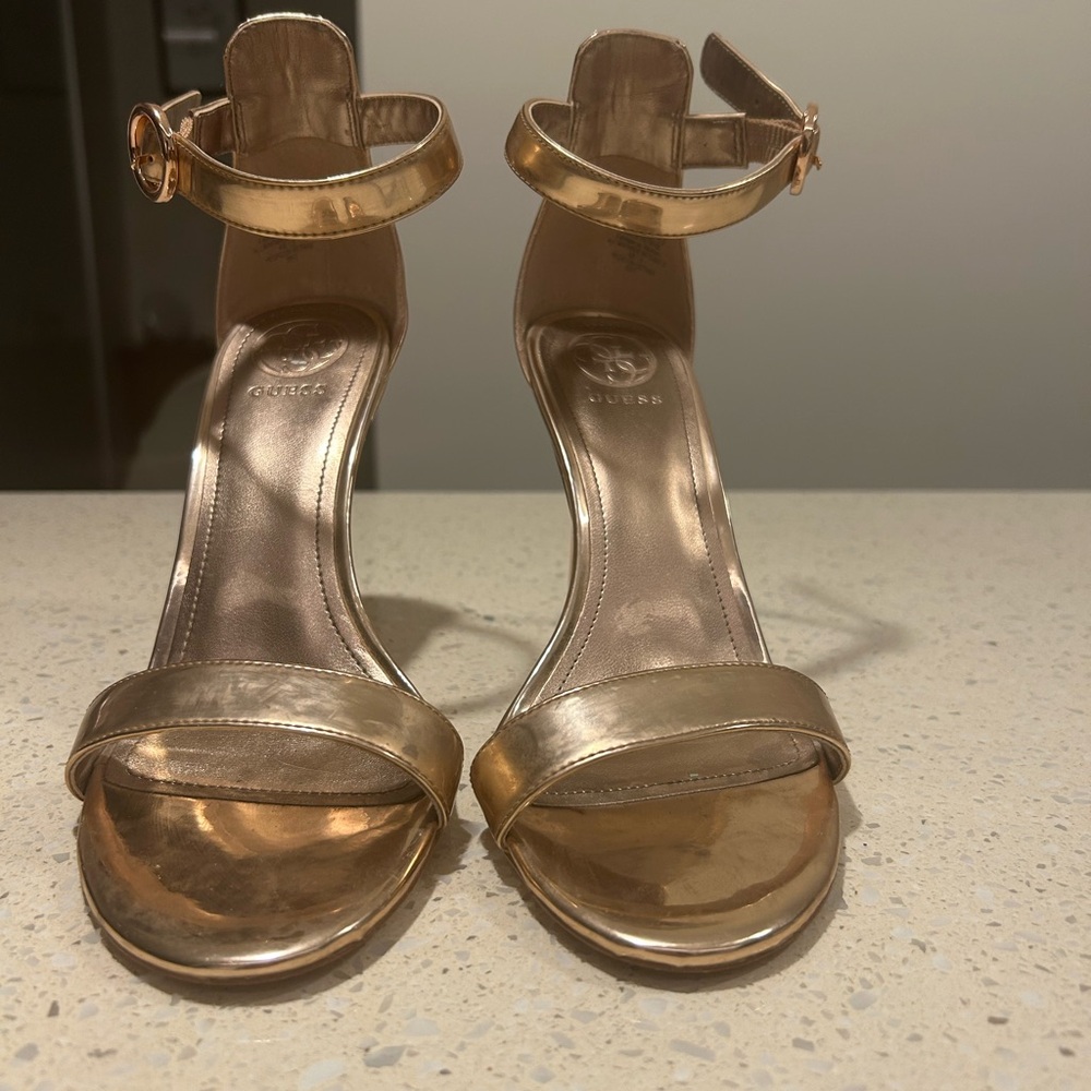 Guess Gold Ankle Strap Heels
